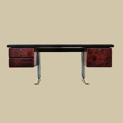 Vintage Desk, Warren Platner For Knoll, Steel, Oak, Mid Century, 1970s, Office, Executive Desk, MCM