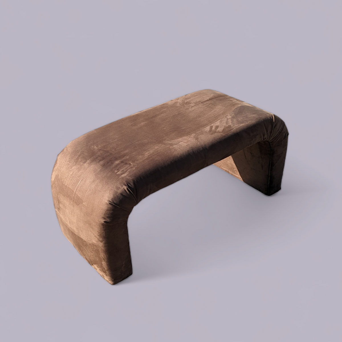 1980s Postmodern Brown Faux-Suede Waterfall Bench — view 3 of 6