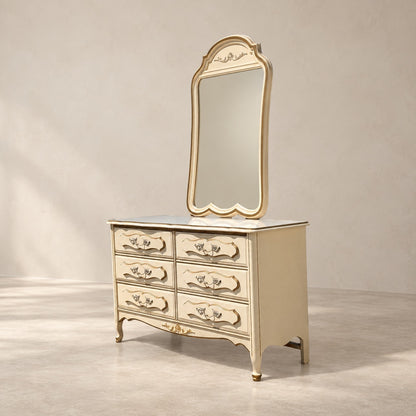 1970s French Provincial Six-Drawer Dresser with Mirror