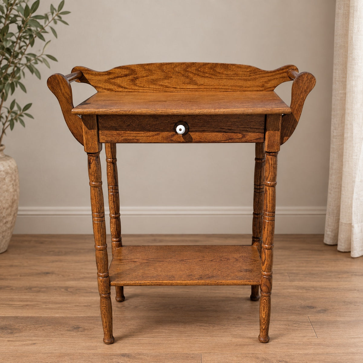 Antique Oak Washstand with Towel Bars and Shelf, circa 1880–1900