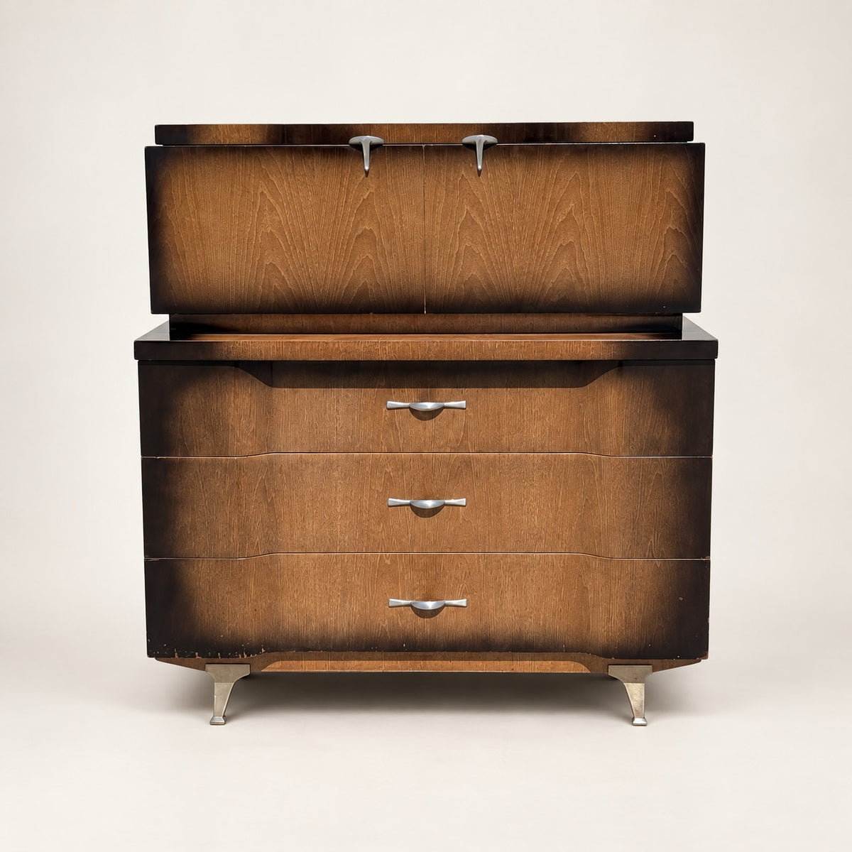 1950s Mid-Century Modern Tallboy Gentleman's Chest with Drop-Front Cabinet — view 4 of 16