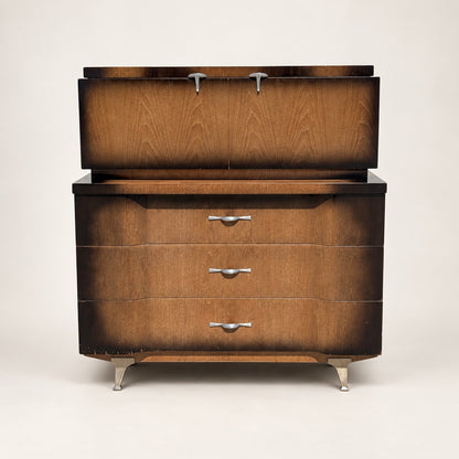 1950s Mid-Century Modern Tallboy Gentleman's Chest with Drop-Front Cabinet