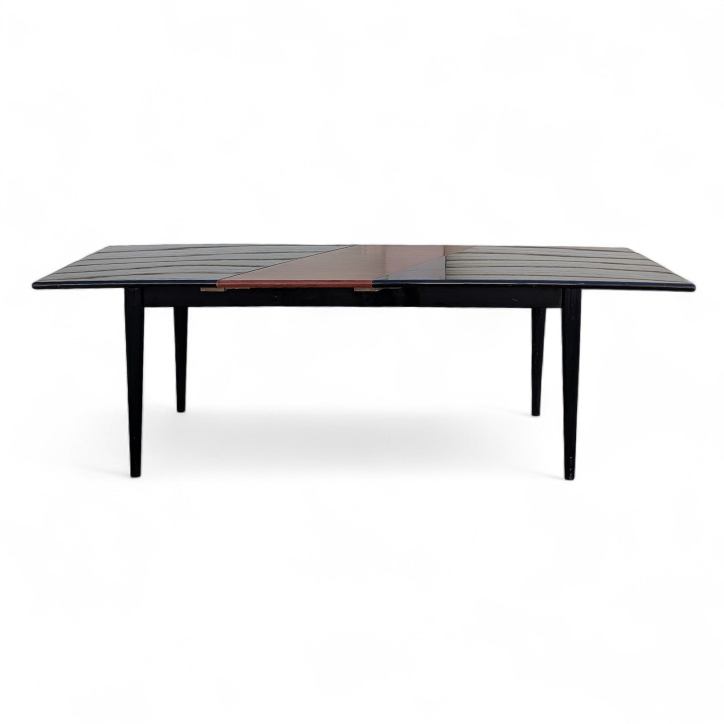 Unique Black Lacquer Postmodern Dining Table | Diagonal Leaf | Italian | MCM | Mid Century
