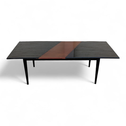Unique Black Lacquer Postmodern Dining Table | Diagonal Leaf | Italian | MCM | Mid Century