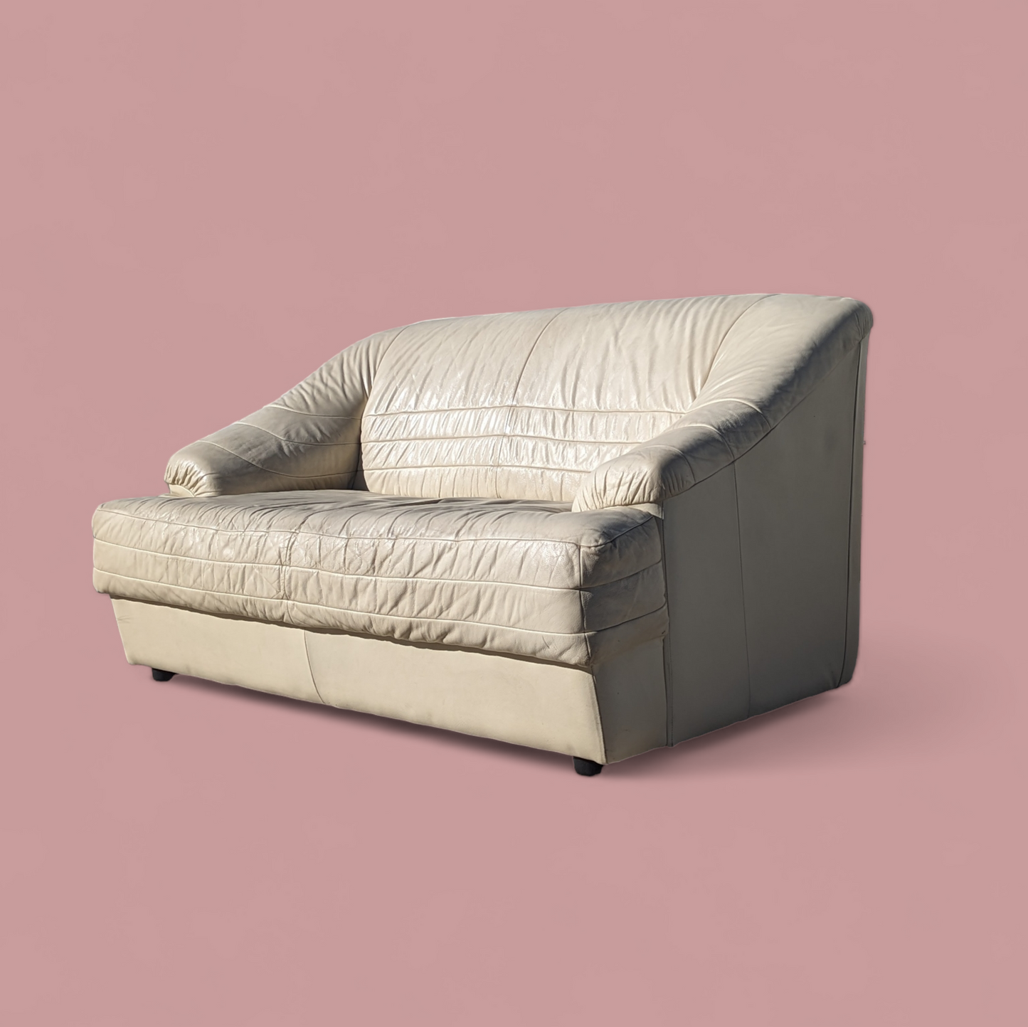 Postmodern Italian Leather Loveseat, Beige/Egg Shell White