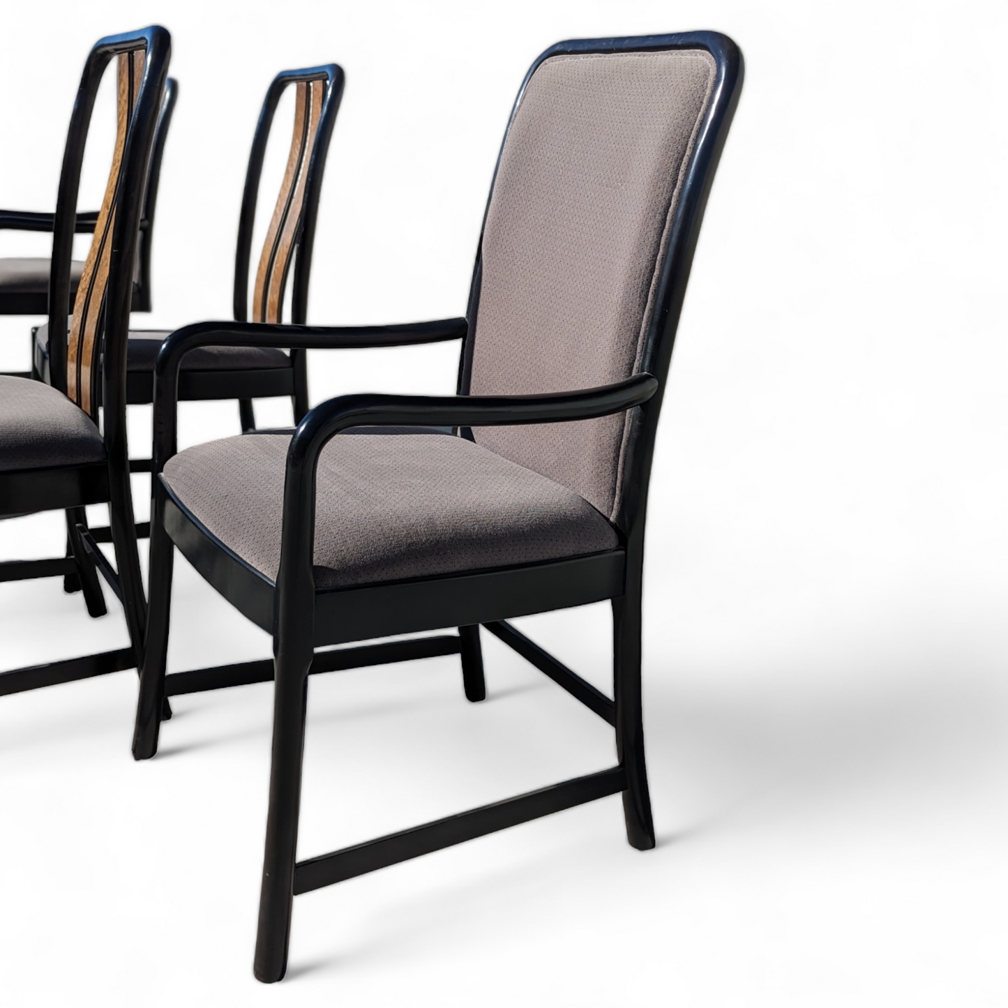 Six Dining Chairs by Bernhardt, Black Lacquer + Birdseye Maple