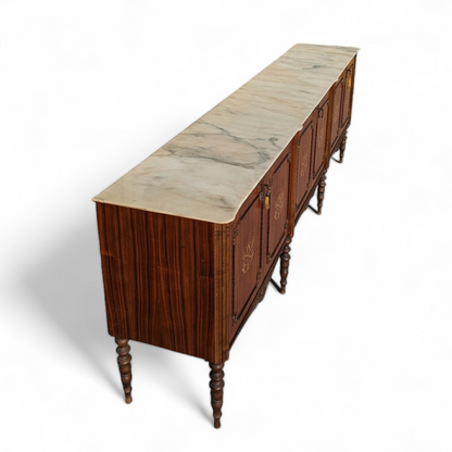 French Louis XVI Style Marble Top Walnut Sideboard Buffet