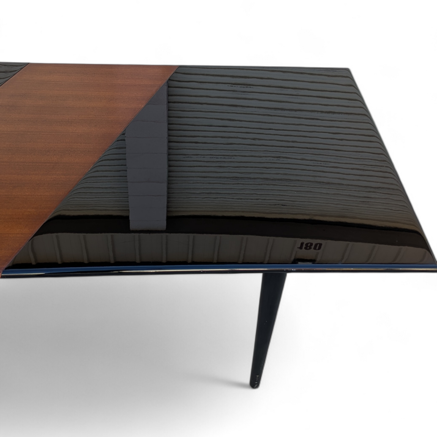 Unique Black Lacquer Postmodern Dining Table | Diagonal Leaf | Italian | MCM | Mid Century