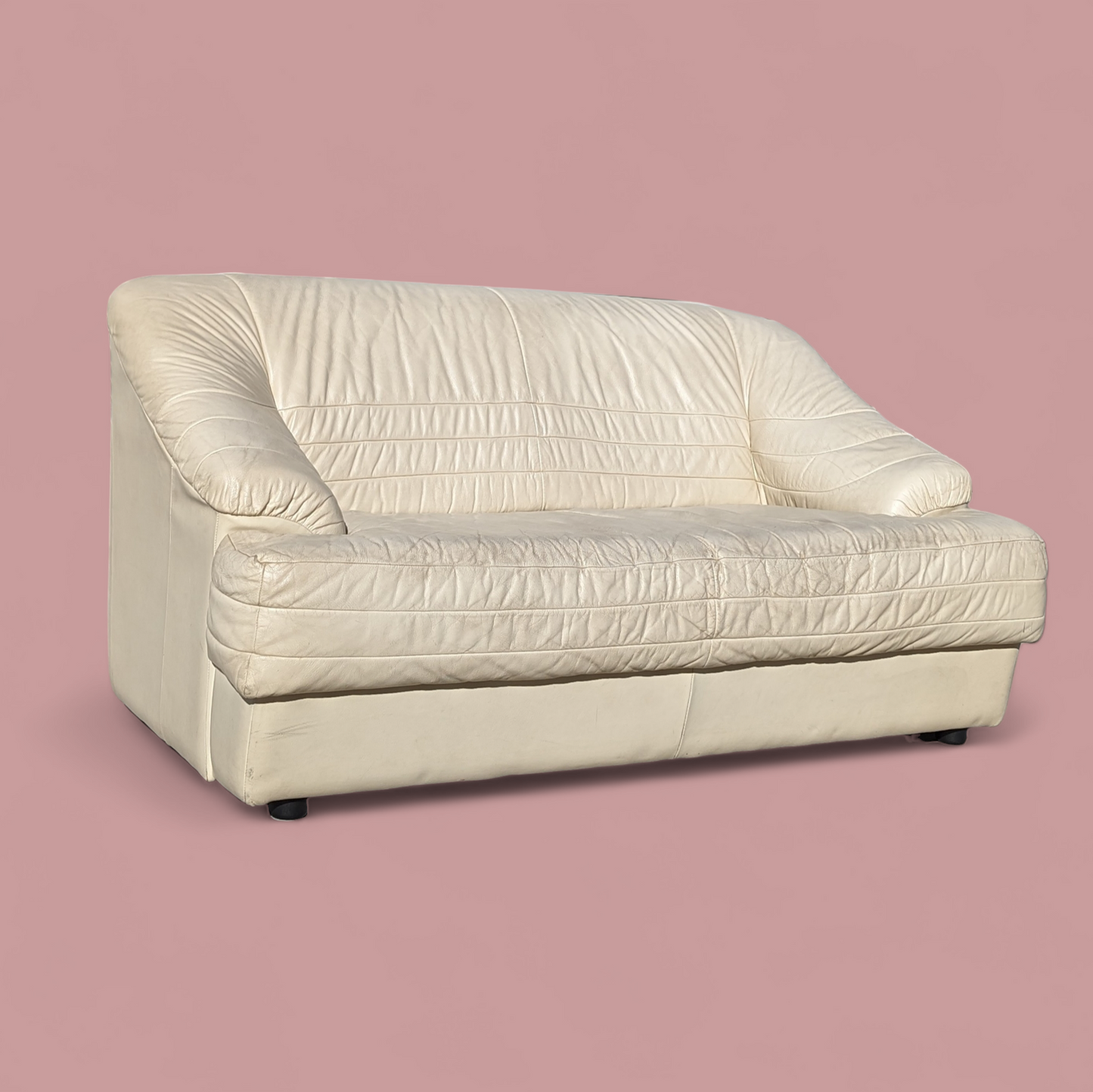 Postmodern Italian Leather Loveseat, Beige/Egg Shell White