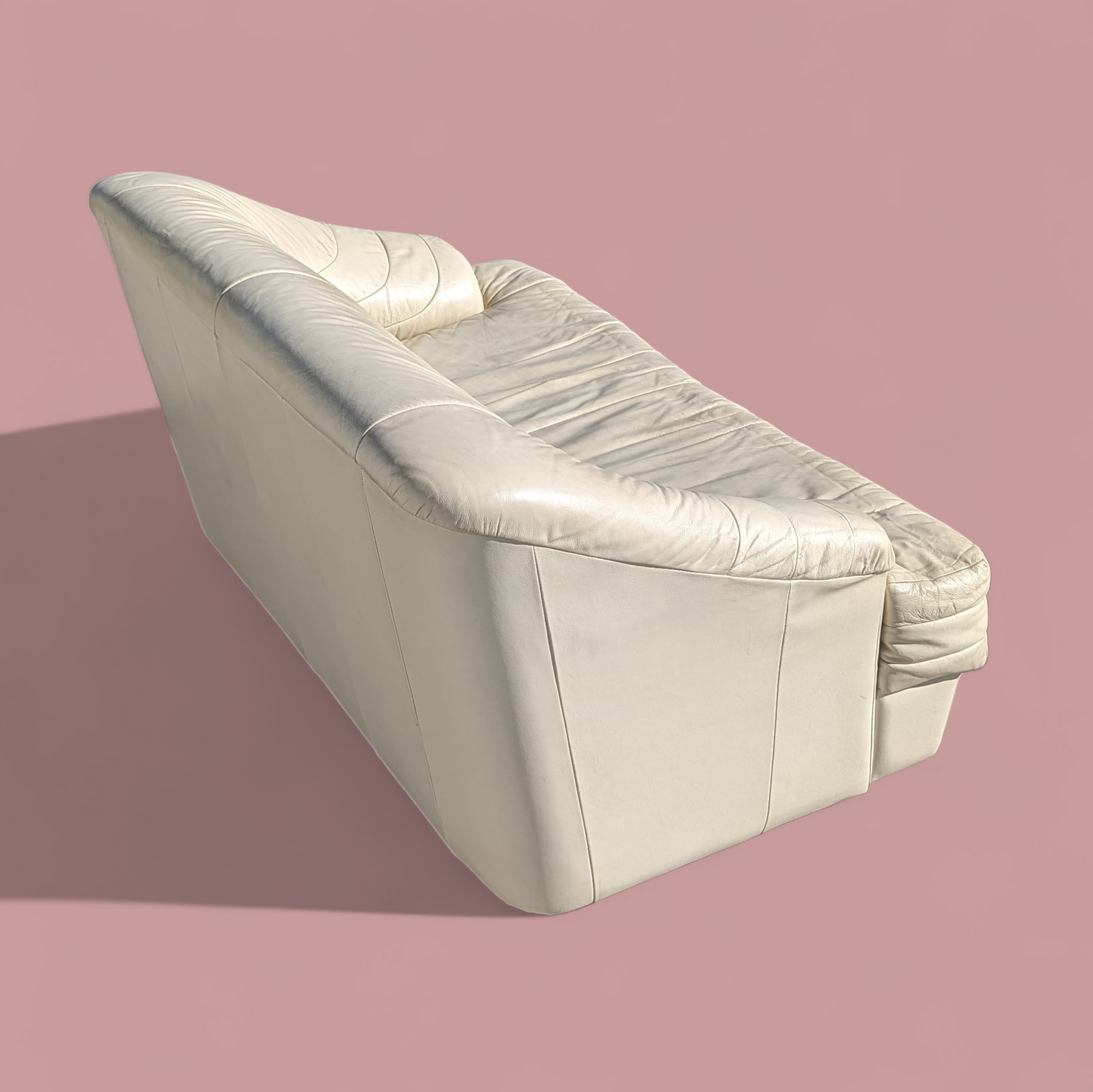 Postmodern Italian Leather Loveseat, Beige/Egg Shell White