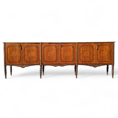 French Louis XVI Style Marble Top Walnut Sideboard Buffet