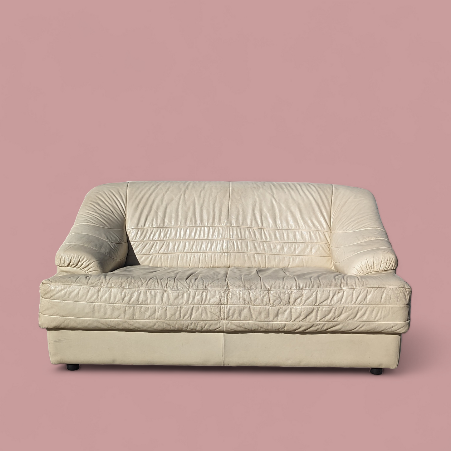 Postmodern Italian Leather Loveseat, Beige/Egg Shell White