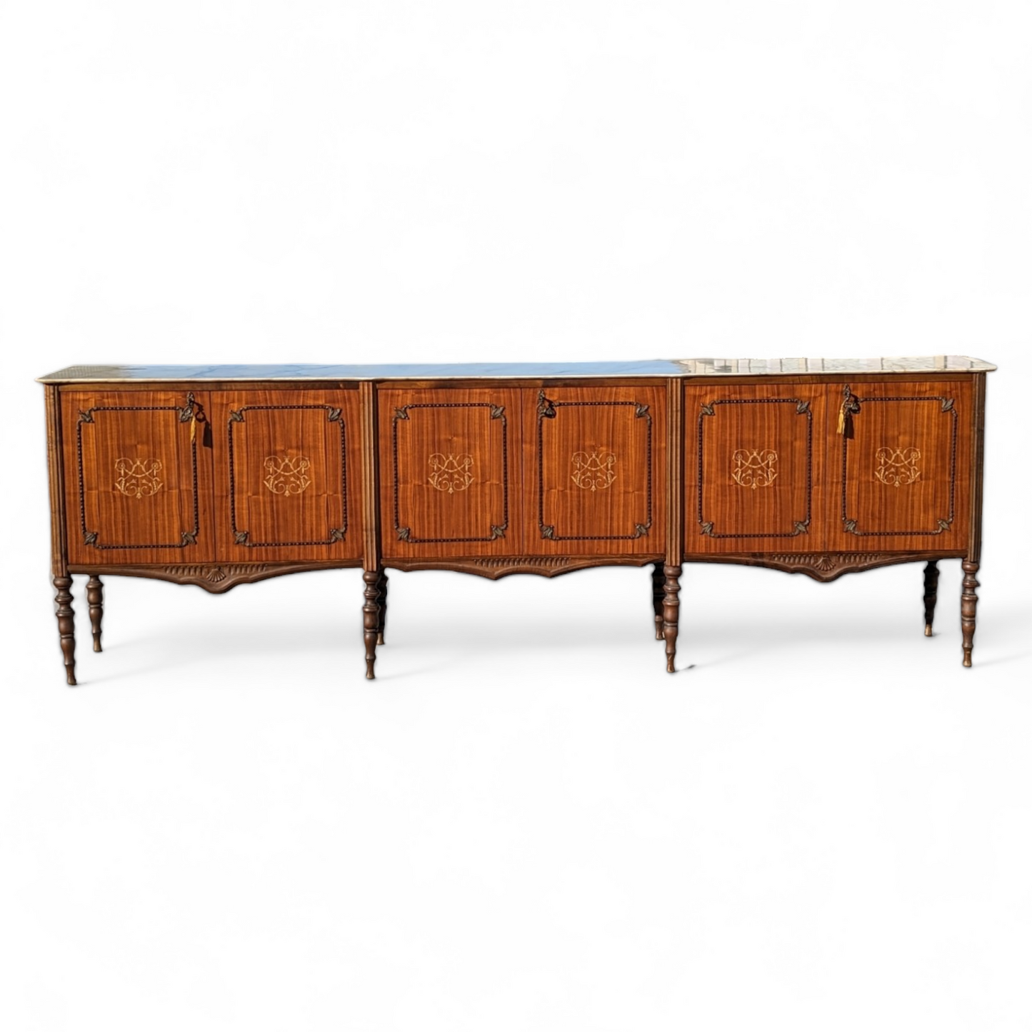 Italian Buffet, Sideboard, Marble Top, Inlaid Wood