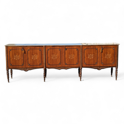 French Louis XVI Style Marble Top Walnut Sideboard Buffet