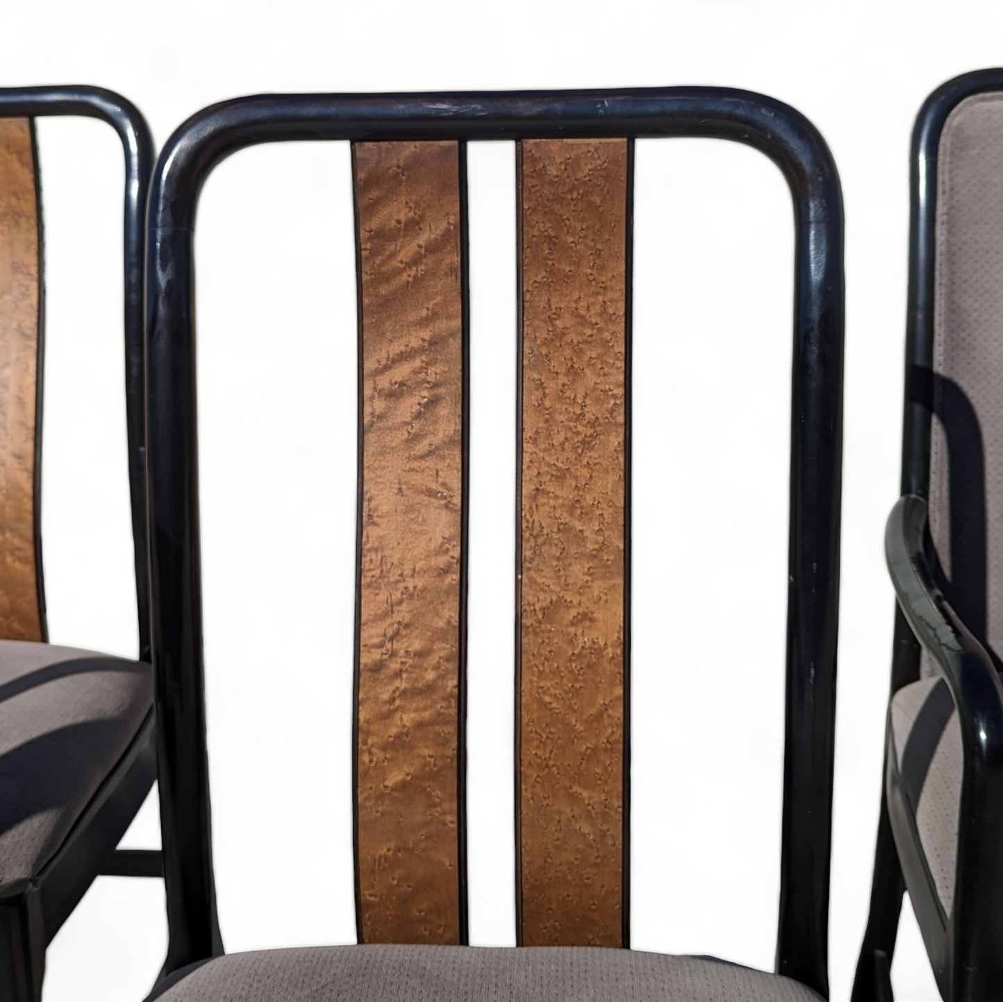 Six Dining Chairs by Bernhardt, Black Lacquer + Birdseye Maple