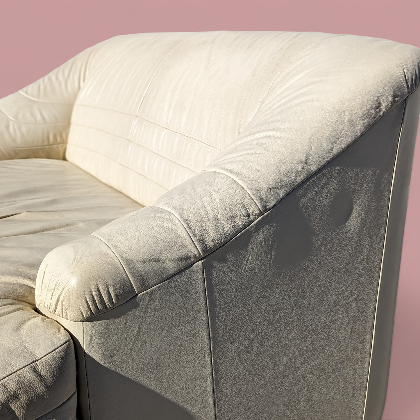 Postmodern Italian Leather Loveseat, Beige/Egg Shell White