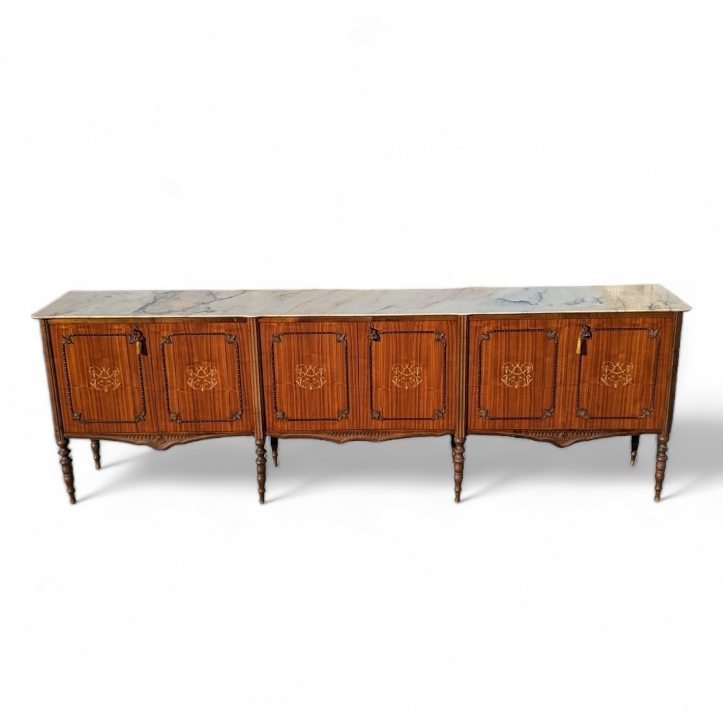 Italian Buffet, Sideboard, Marble Top, Inlaid Wood