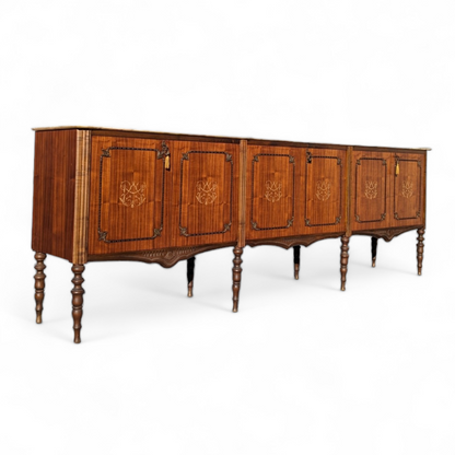French Louis XVI Style Marble Top Walnut Sideboard Buffet
