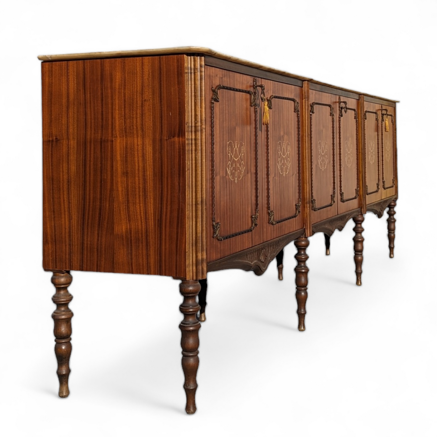 Italian Buffet, Sideboard, Marble Top, Inlaid Wood