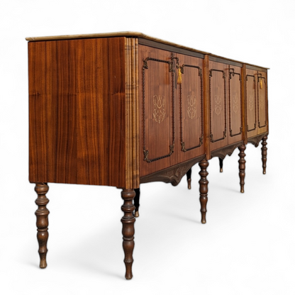 French Louis XVI Style Marble Top Walnut Sideboard Buffet