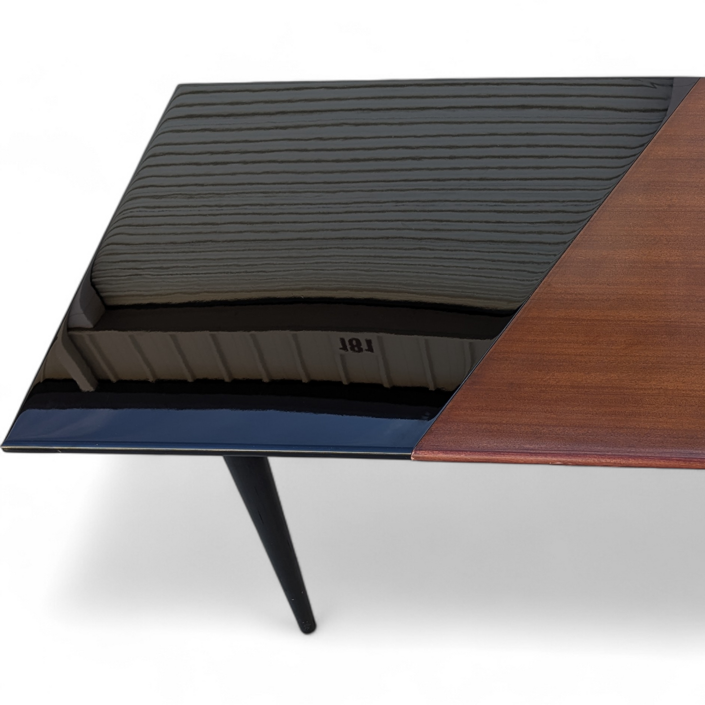 Unique Black Lacquer Postmodern Dining Table | Diagonal Leaf | Italian | MCM | Mid Century