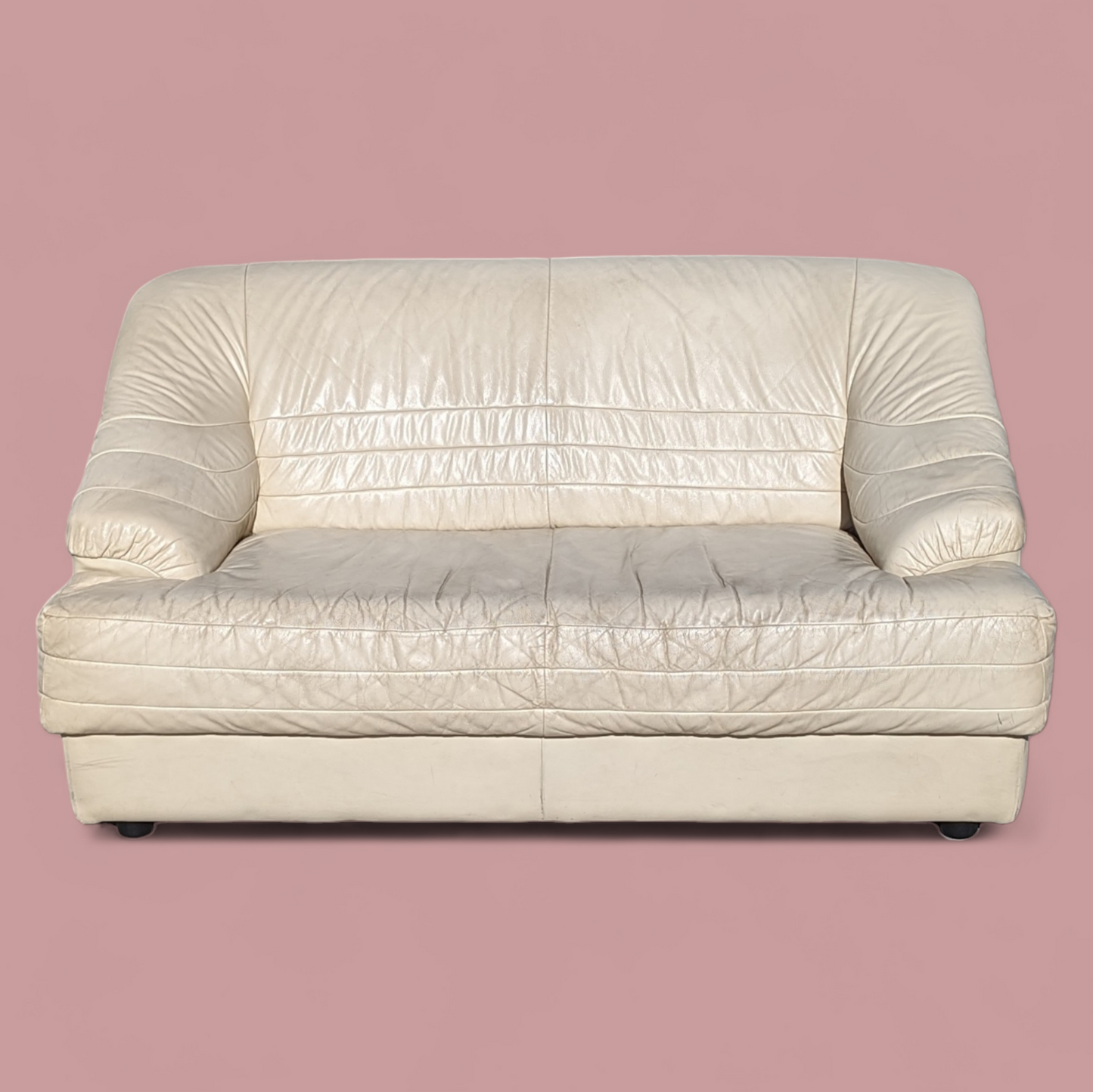 Postmodern Italian Leather Loveseat, Beige/Egg Shell White