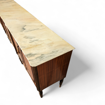 French Louis XVI Style Marble Top Walnut Sideboard Buffet
