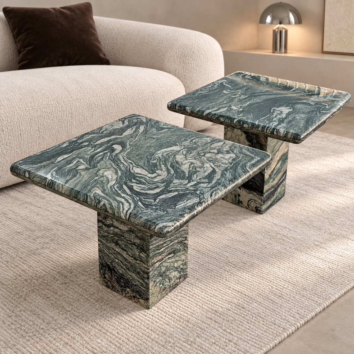 Green Marble Side Tables, Pair c. 1980s — view 1 of 16