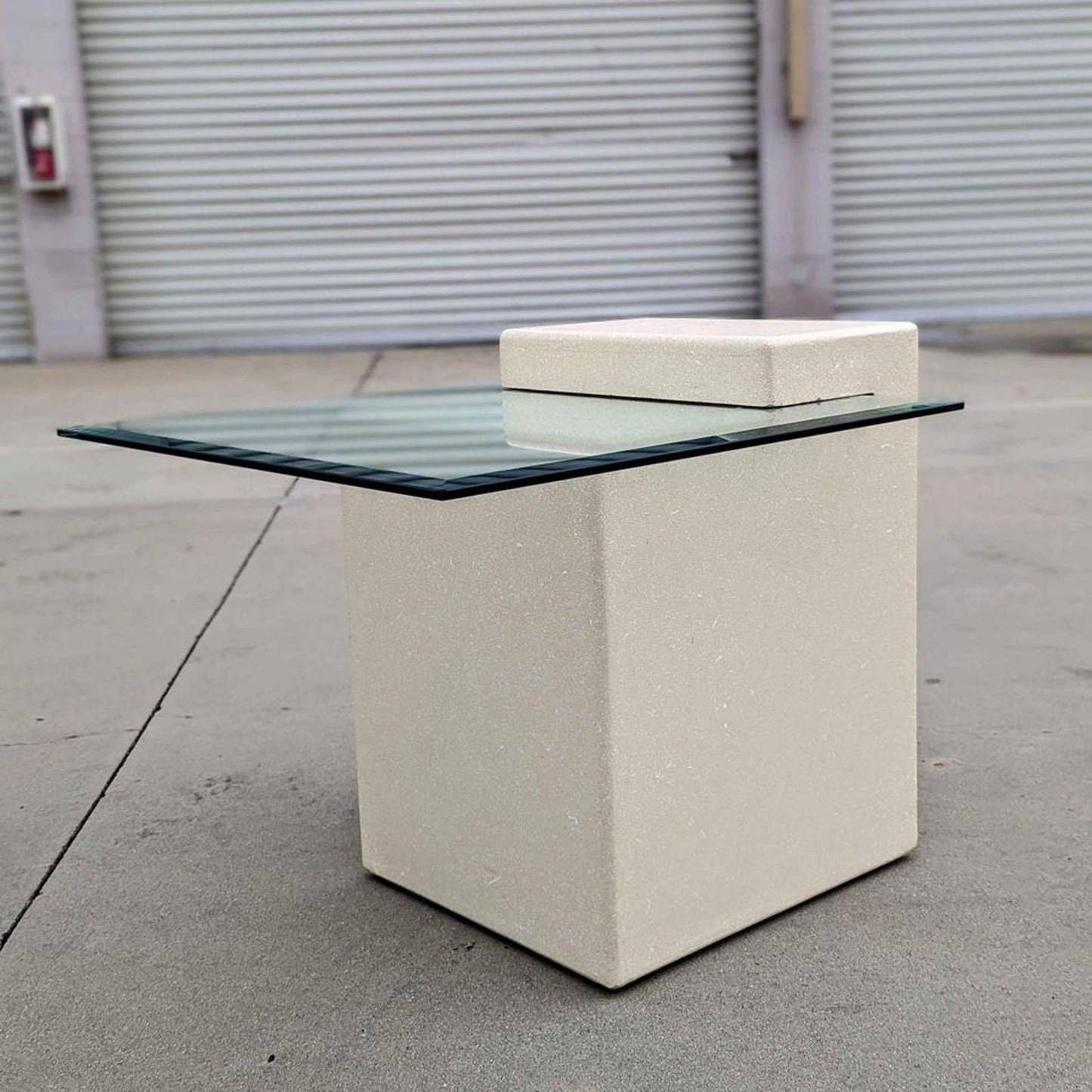 Unique Side Table, Postmodern, 80s, Glass, Plaster Base, End Table, Nightstand, Mid Century