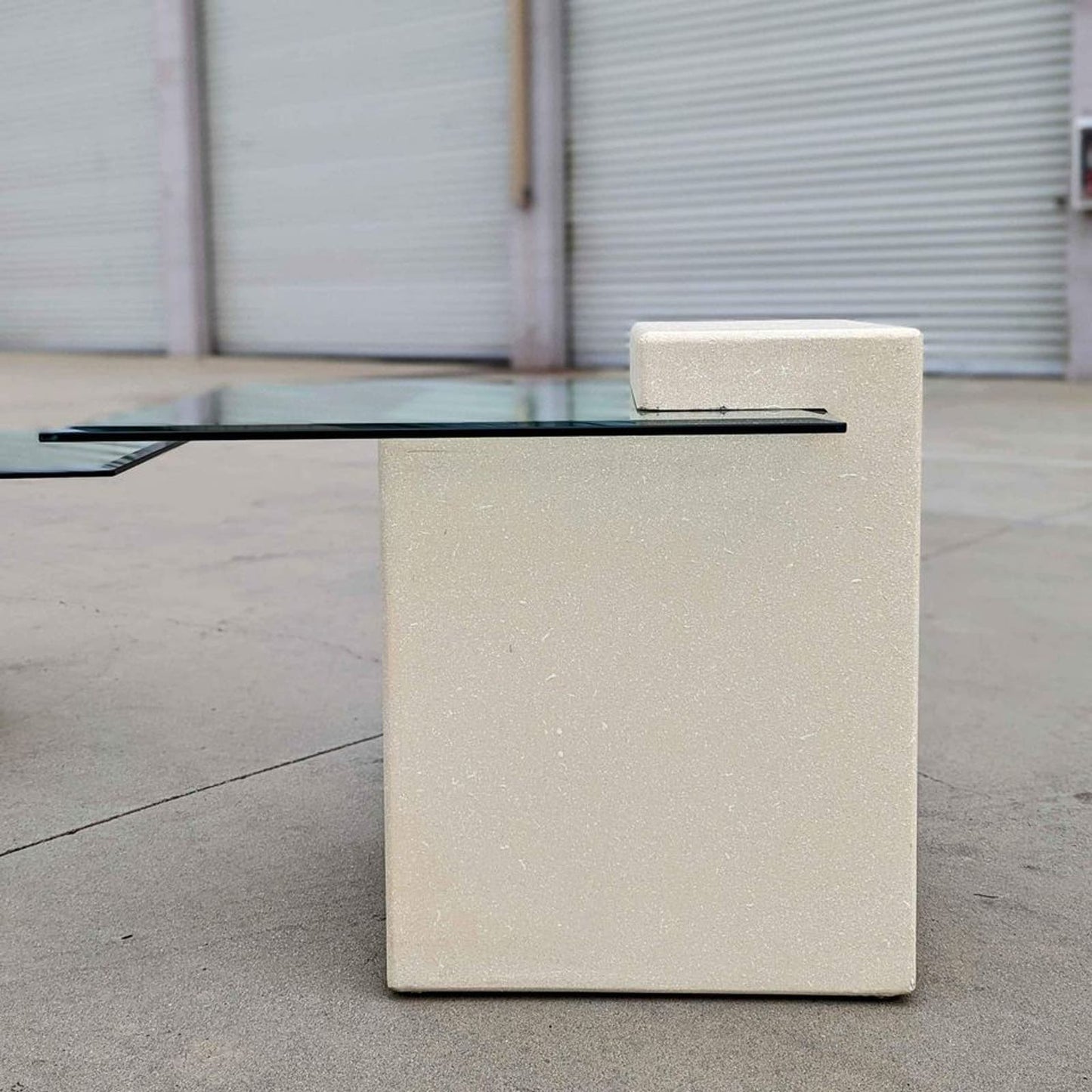 Unique Side Table, Postmodern, 80s, Glass, Plaster Base, End Table, Nightstand, Mid Century