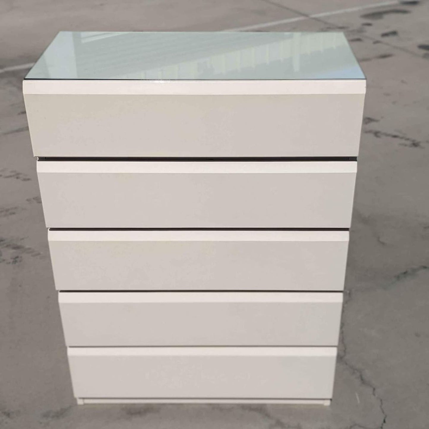 Lane highboy Dresser, Off White Laminate Postmodern, Glass, Retro, Solid/Heavy, 5 drawers, Bedroom