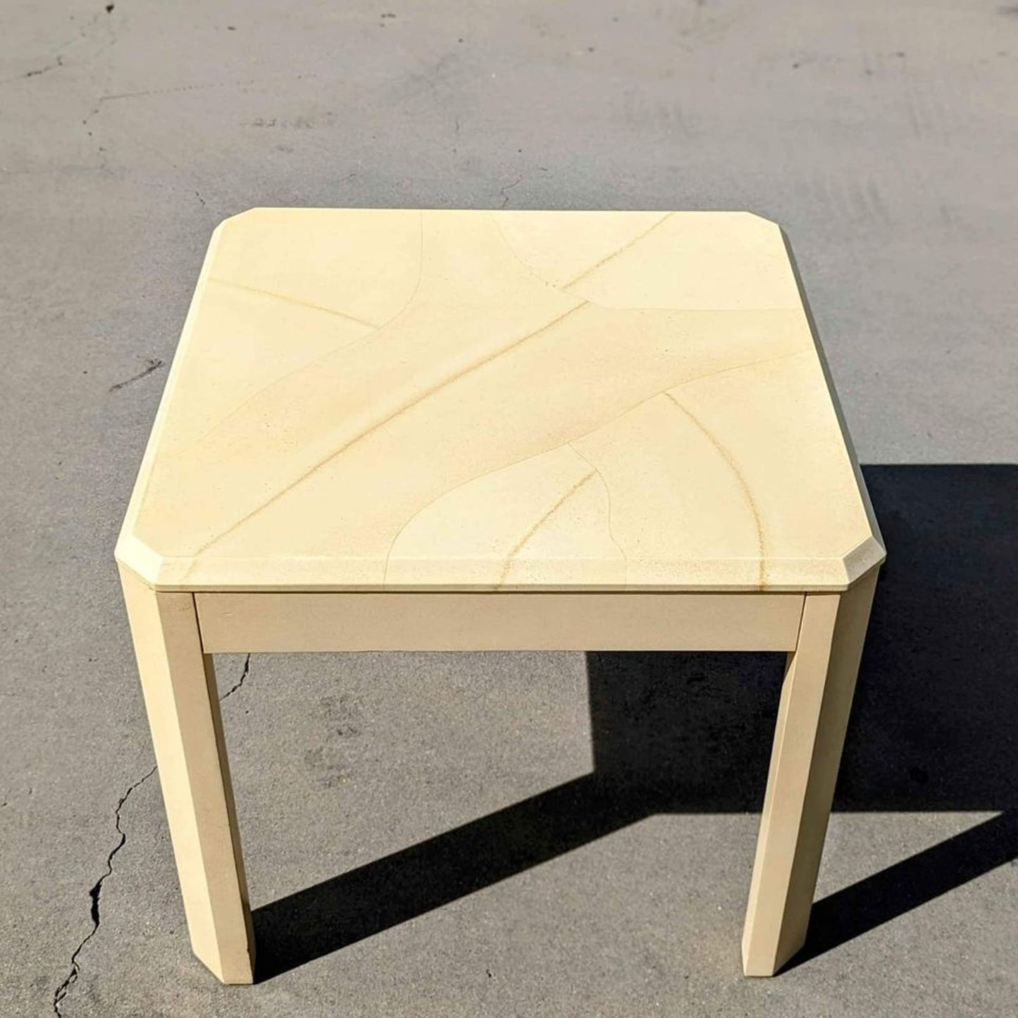 Vintage Side Table, Postmodern, Laminate, Cream, Off White, Accent or End Table, Square, Living Room