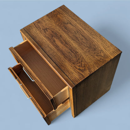 Vintage Oak Nightstands, Chrome Handles, Bedroom End Tables, Mid Century, MCM, Retro, 70s