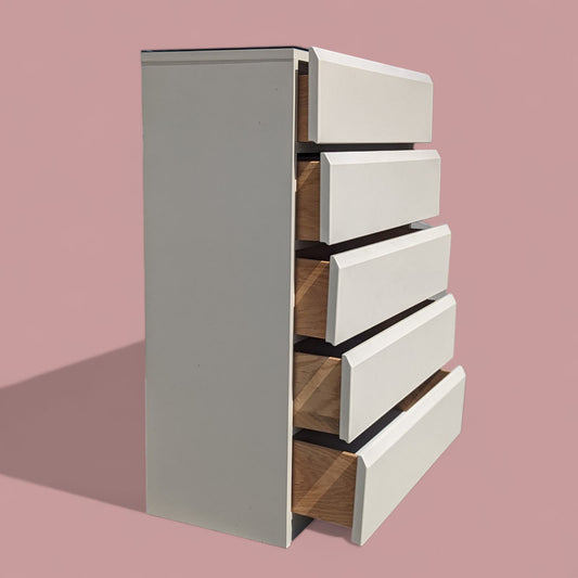 Lane highboy Dresser, Off White Laminate Postmodern, Glass, Retro, Solid/Heavy, 5 drawers, Bedroom