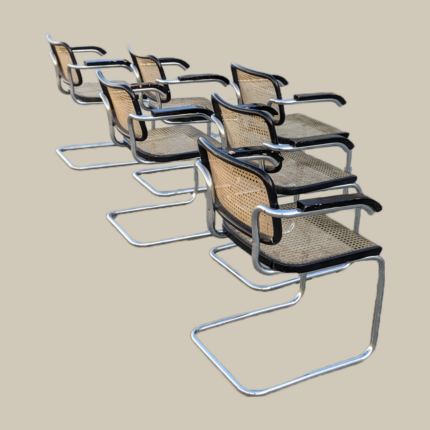 Vintage Cesca Chairs for Stendig, Six Armchairs, Italian, MCM, Mid Century Modern, Cantilever Dining Chairs