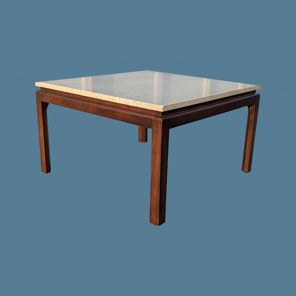 Vintage Coffee Table, Travertine, Walnut, Mid Century, MCM, 60s, Retro, Stone Top, Midcentury