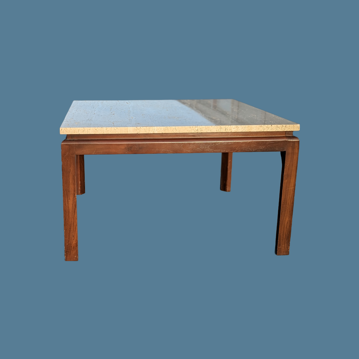 Vintage Coffee Table, Travertine, Walnut, Mid Century, MCM, 60s, Retro, Stone Top, Midcentury