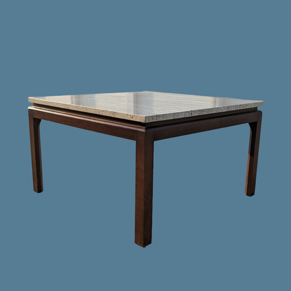 Vintage Coffee Table, Travertine, Walnut, Mid Century, MCM, 60s, Retro, Stone Top, Midcentury