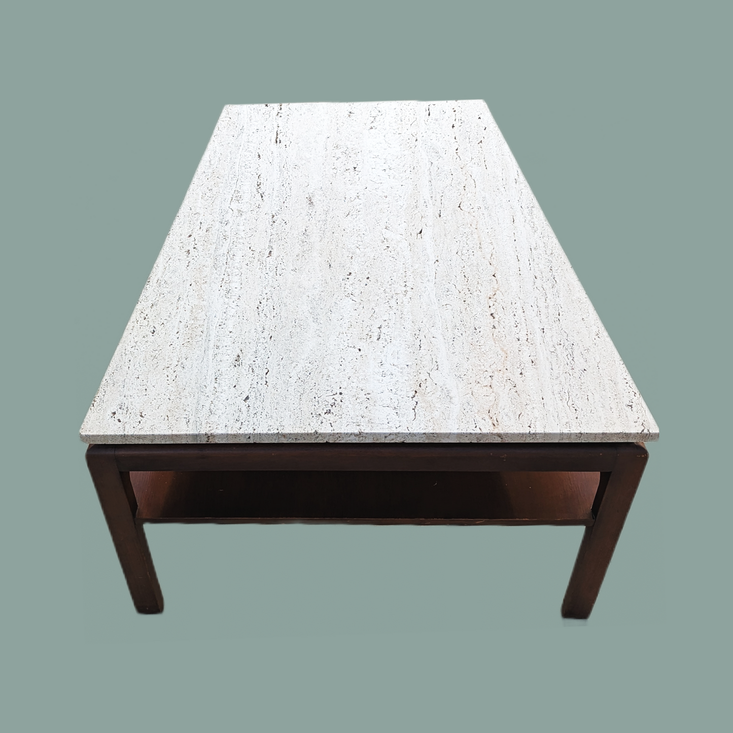 Vintage Side Table, Travertine Top, Walnut, Mid Century, MCM, Retro, Accent/Coffee Table, Stone Top