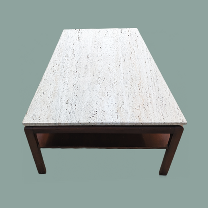 Vintage Side Table, Travertine Top, Walnut, Mid Century, MCM, Retro, Accent/Coffee Table, Stone Top