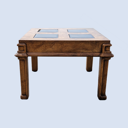 Vintage Burl Wood Side Table, Smoked Glass, Coffee Table, Accent Table, Mid Century, Drexel