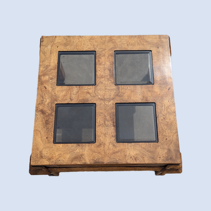 Vintage Burl Wood Side Table, Smoked Glass, Coffee Table, Accent Table, Mid Century, Drexel