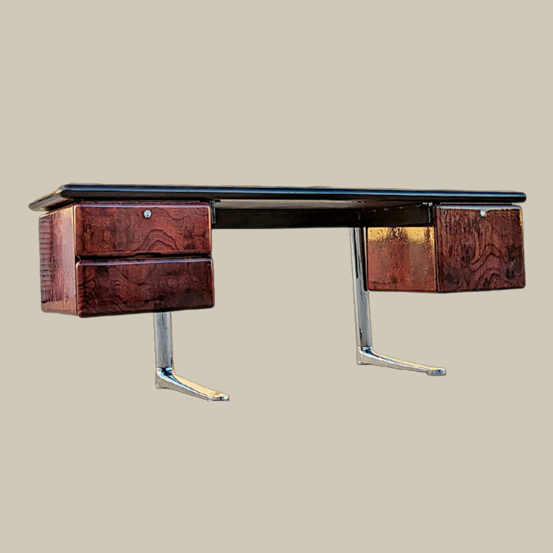 Warren Platner for Knoll Executive Desk | Solid Steel Frame + Legs | Lacquered Oak | 70s | Mid Century | MCM