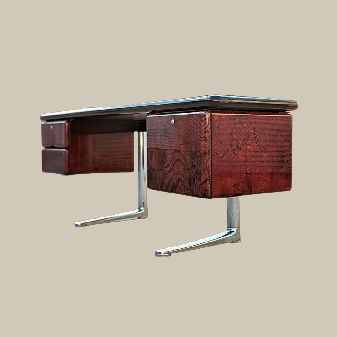 Warren Platner for Knoll Executive Desk | Solid Steel Frame + Legs | Lacquered Oak | 70s | Mid Century | MCM