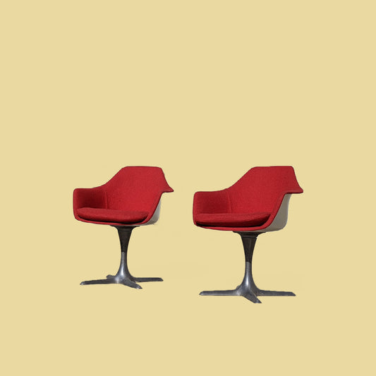 Mid Century Space Age Swivel Dining Chairs by Burke | Aluminum | MCM | Red Accent / Side Chairs