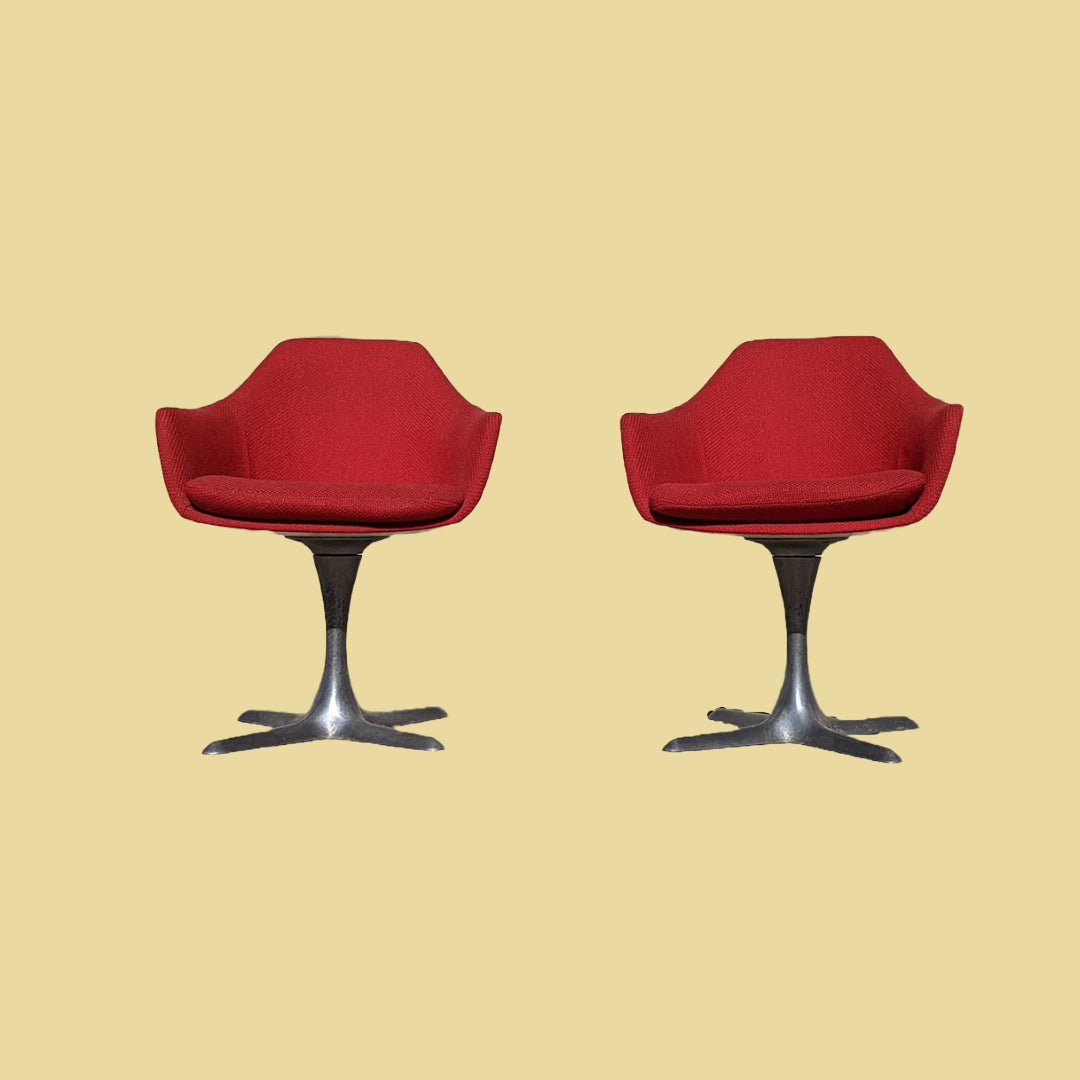 Mid Century Space Age Swivel Dining Chairs by Burke | Aluminum | MCM | Red Accent / Side Chairs