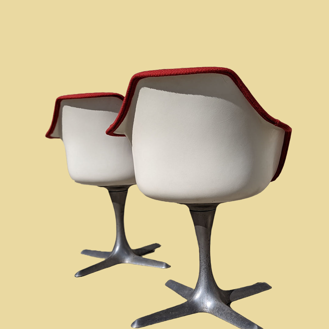 Mid Century Space Age Swivel Dining Chairs by Burke | Aluminum | MCM | Red Accent / Side Chairs