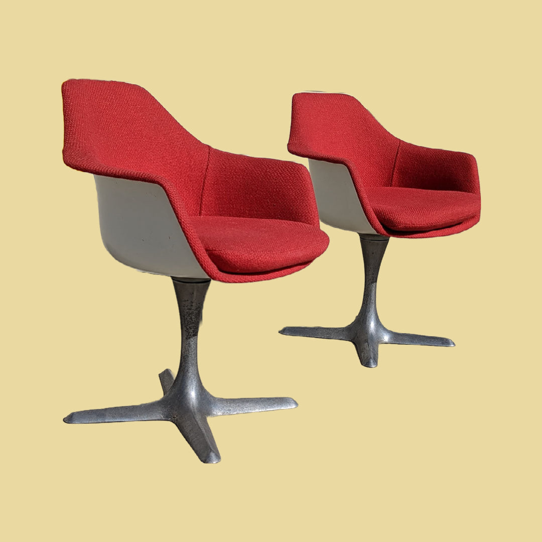 Mid Century Space Age Swivel Dining Chairs by Burke | Aluminum | MCM | Red Accent / Side Chairs