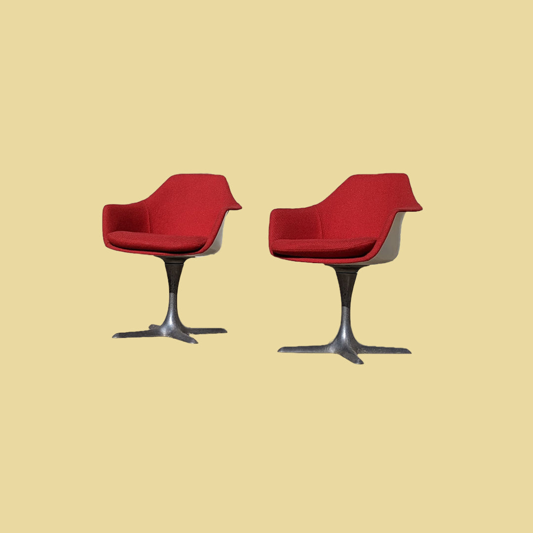 Mid Century Space Age Swivel Dining Chairs by Burke | Aluminum | MCM | Red Accent / Side Chairs