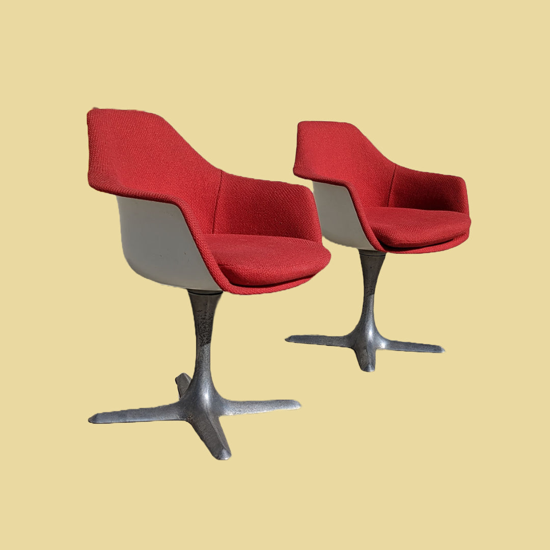 Mid Century Space Age Swivel Dining Chairs by Burke | Aluminum | MCM | Red Accent / Side Chairs